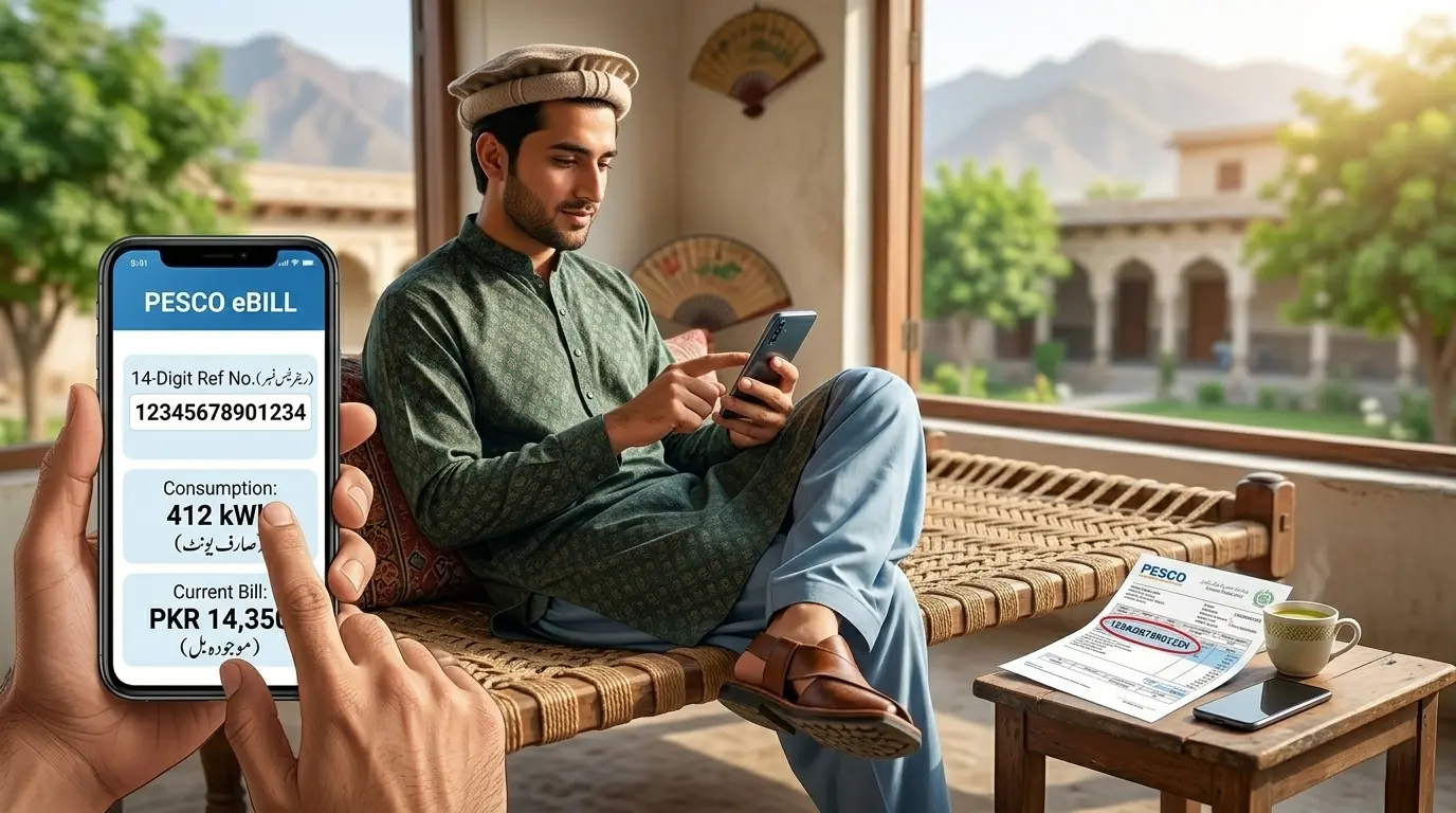 pesco online bill check peshawar electricity bill pathan checking on his mobile